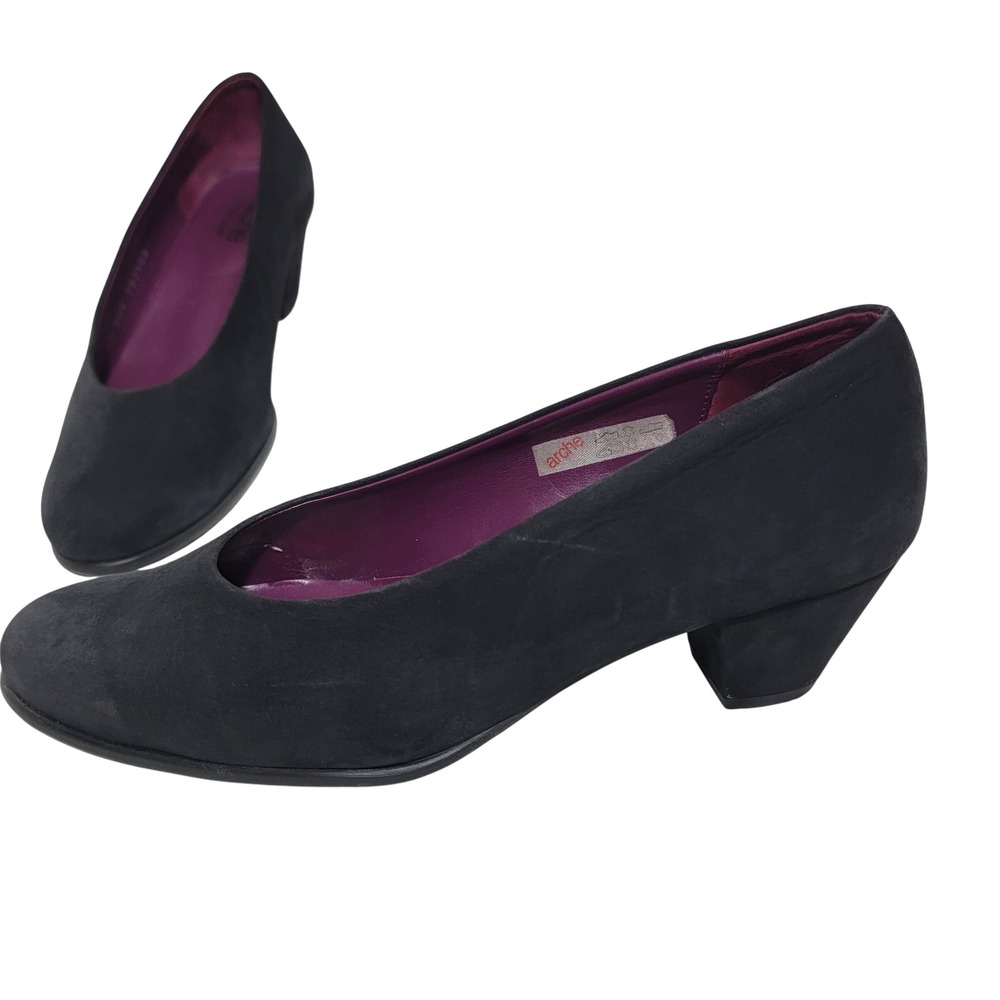 Arche LN Black Nubuck Leather Block Heel Pumps Shoes France Size 38.5 US 7.5